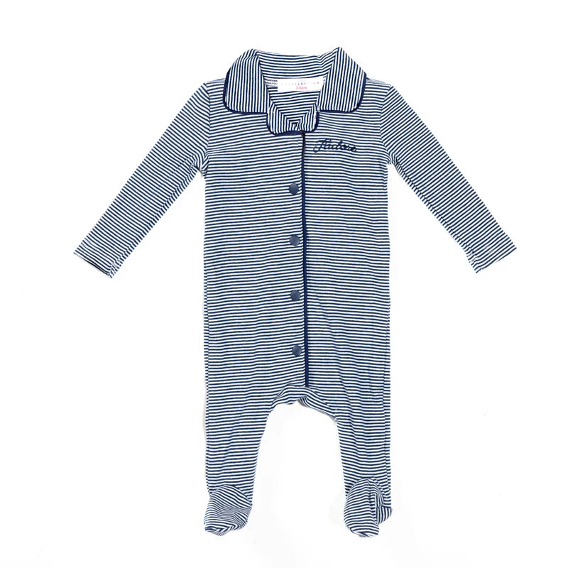 Striped Cotton Kids Matching Outfits with Collared Button Front, Blue and Red Two-Piece Styles, Baby Footie and Dress Options for Sibling Photos