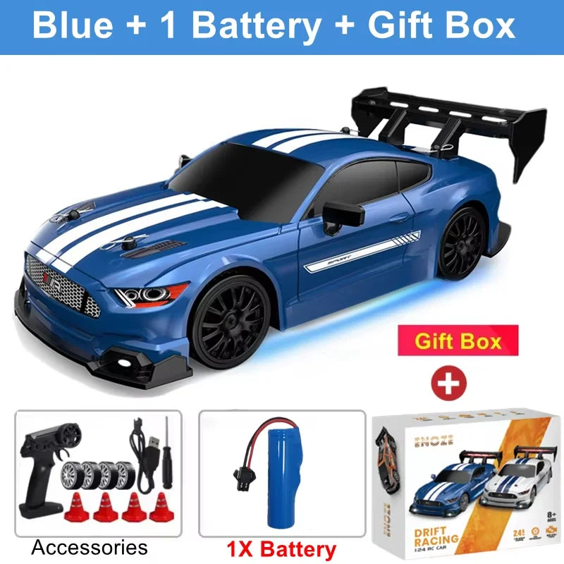 RC Drift Racing Car with 4WD, 2.4GHz Proportional Remote Control, LED Lights and Replaceable Racing and Drift Tires for Kids and Adults