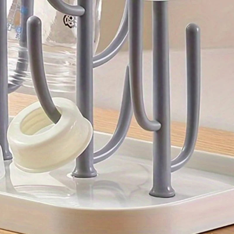Cactus Baby Bottle Drying Rack with Branch Holders and Water Catch Tray, Portable PP Countertop Organizer for Bottles, Nipples and Pacifiers