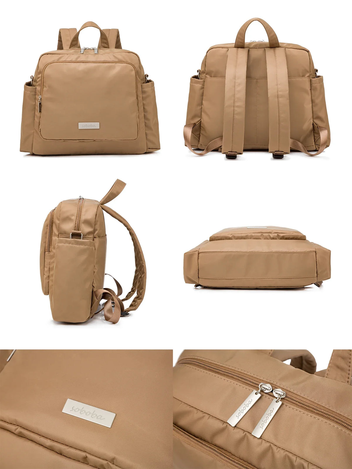 Diaper Bag Backpack with Wide Front Zip Pocket, SOBOBA Baby Essentials Organizer with Side Pockets and Top Handle, 34 x 32 x 12 cm