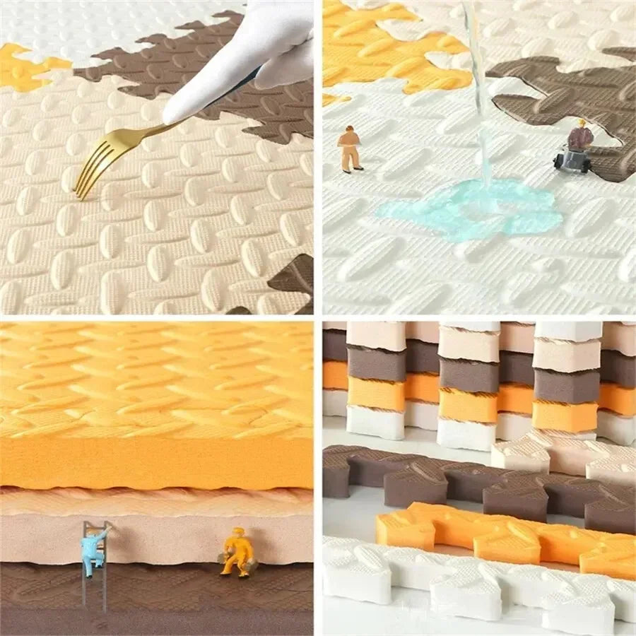 Textured Baby Puzzle Floor Mat, 8 Solid-Color Interlocking 30 x 30 cm Tiles with 2.5 cm Thickness for Supervised Nursery and Playroom Activities
