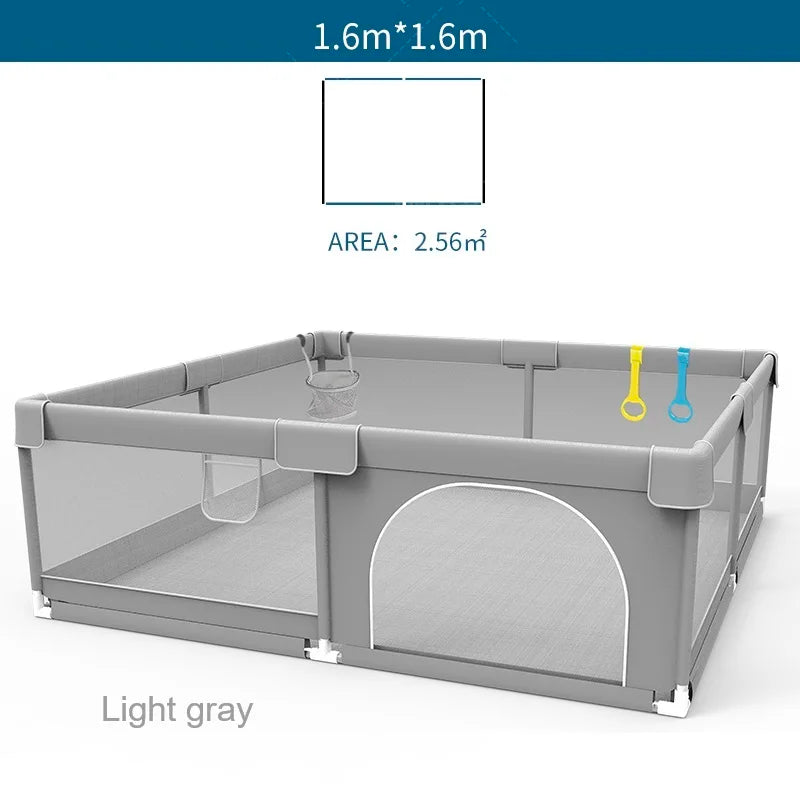 Baby Playpen with Pull Rings by IMBABY, Light Gray Mesh Activity Fence with Zippered Door and Multiple Size Options for Supervised Play