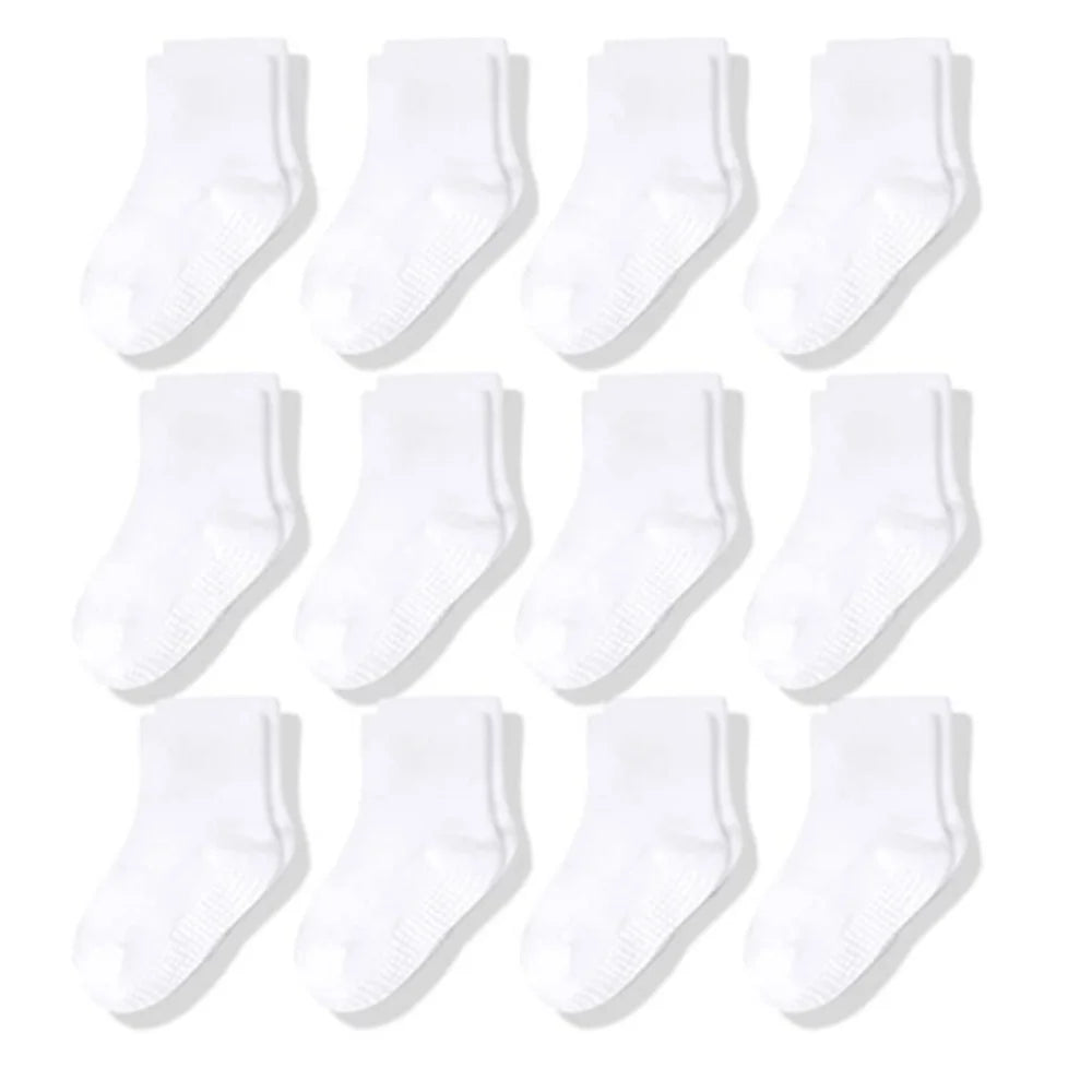 Cotton-Rich Baby Non-Slip Socks 12-Pair Pack, Crew Grip Socks with Ribbed Cuffs and Stretch Fit for Infant and Toddler Boys and Girls