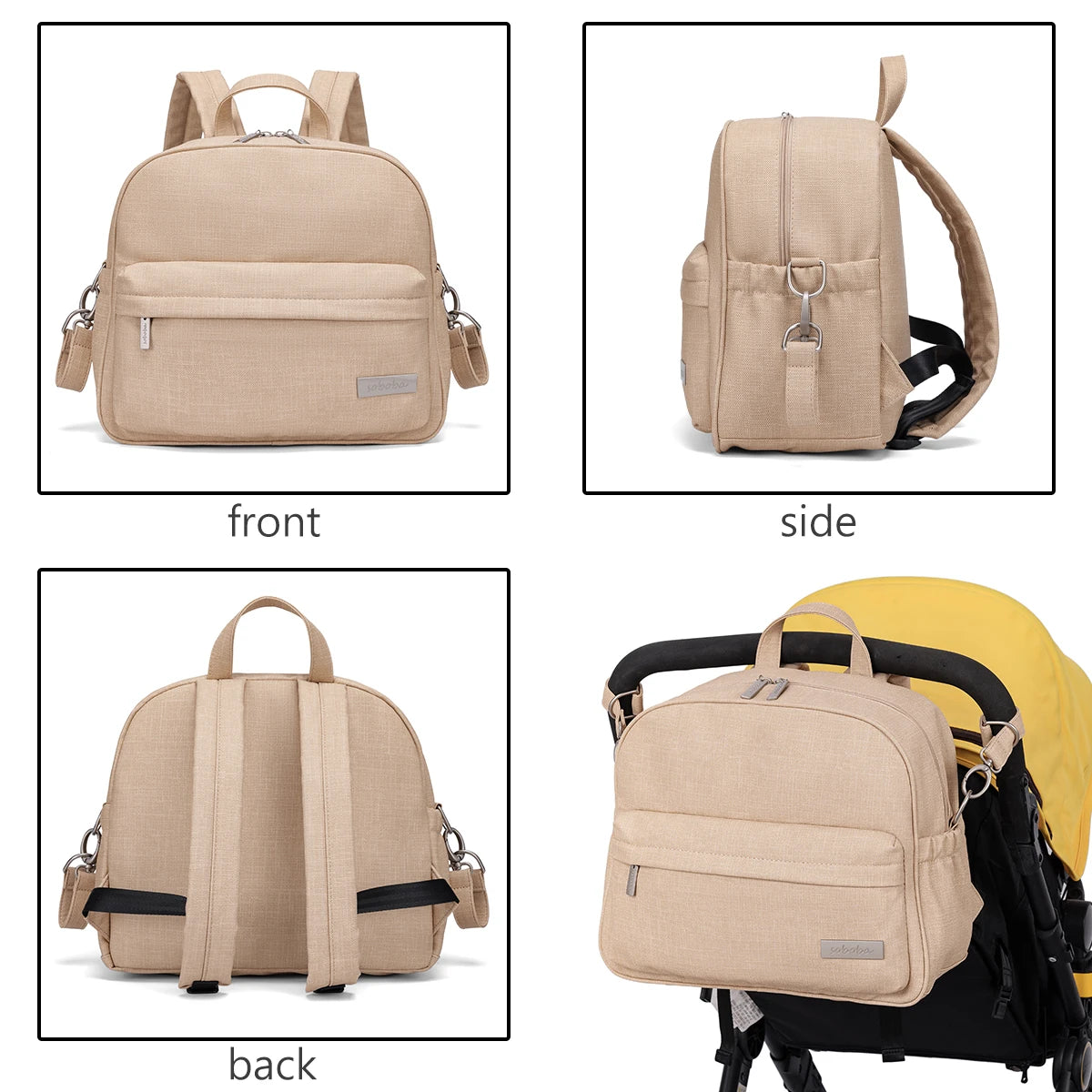 Waterproof Diaper Backpack by SOBOBA | Large Capacity Solid-Color Nappy Changing Bag with Two Straps for Moms and Baby Care Outings