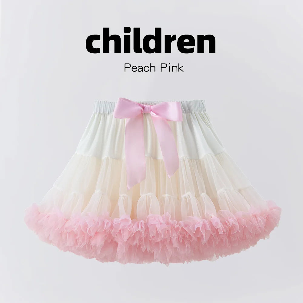 Girls Bow Waist Tutu Skirt with Fluffy Tulle Layers and Satin Lining, Adjustable Elastic Waist Pettiskirt for Birthdays, Dance and Dress Up