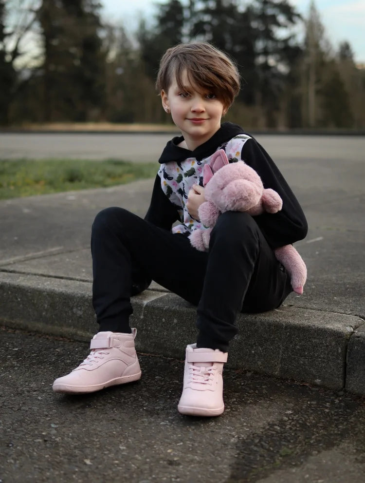 Winter Barefoot High-Top Shoes for Kids by HOBIBEAR, Wide Toe Box, Faux Fur Lining, Zero-Drop Rubber Sole and Adjustable Hook-and-Loop Strap