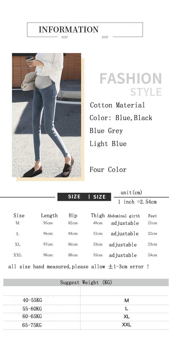 Maternity Denim Jeans with Over-Belly Panel, Blue Pregnancy Pants with Frayed Hem Styling, M-2XL Options for Everyday Casual Outfits