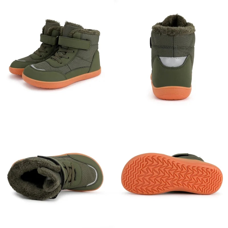 Wide Toe Winter Boots for Kids, Barefoot-Style High-Top Shoes with Cozy Lined Styling and Strap Options for Boys and Girls Cold-Weather Outfits