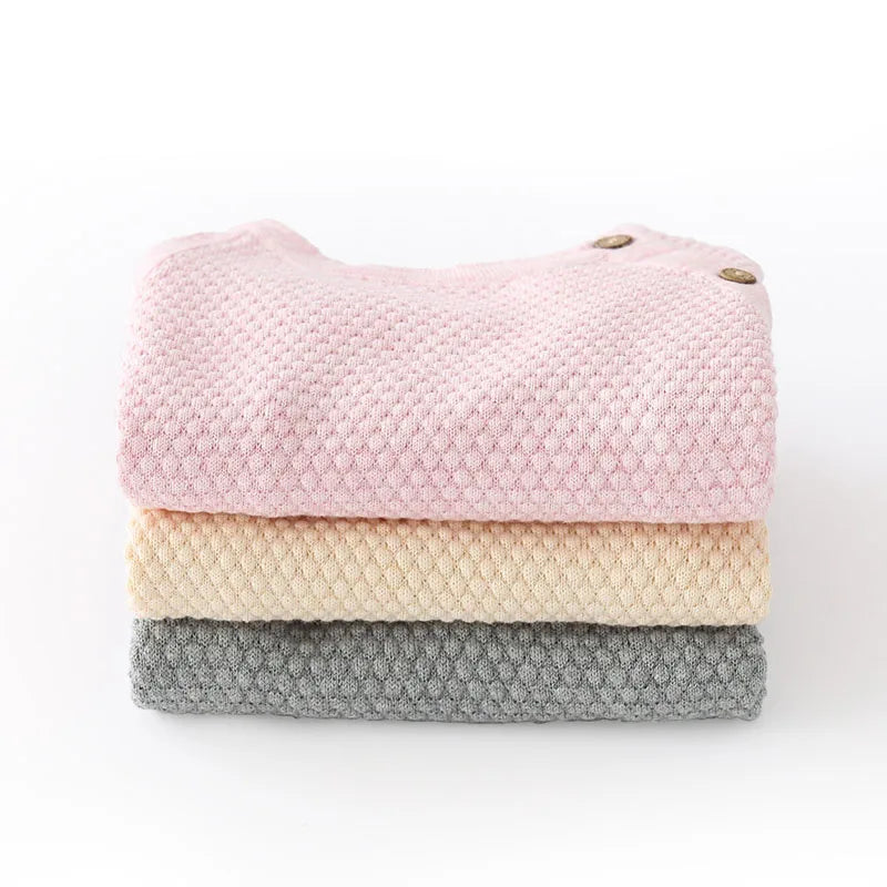 Baby Cotton Knit Sweater Set with Side Buttons and Matching Pants, Textured Two-Piece Outfit for Boys and Girls, Newborn to Toddler Sizes