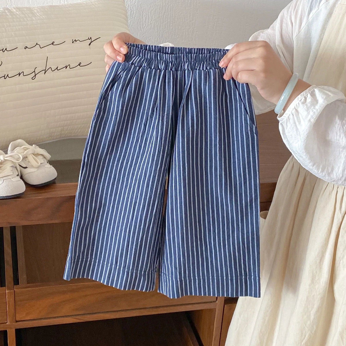 Cotton Toddler Striped Pants with Pull-On Elastic Waist, Relaxed Long Trousers for Boys and Girls in Six Colors, Sizes 12-24M to 5-6Y