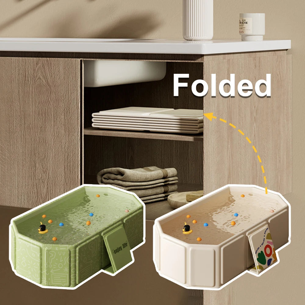 Panel-Sided Foldable Baby Bath Basin in White, Green, Pink or Blue, Portable PVC Bathtub for Parent-Supervised Bathing at Home or Away