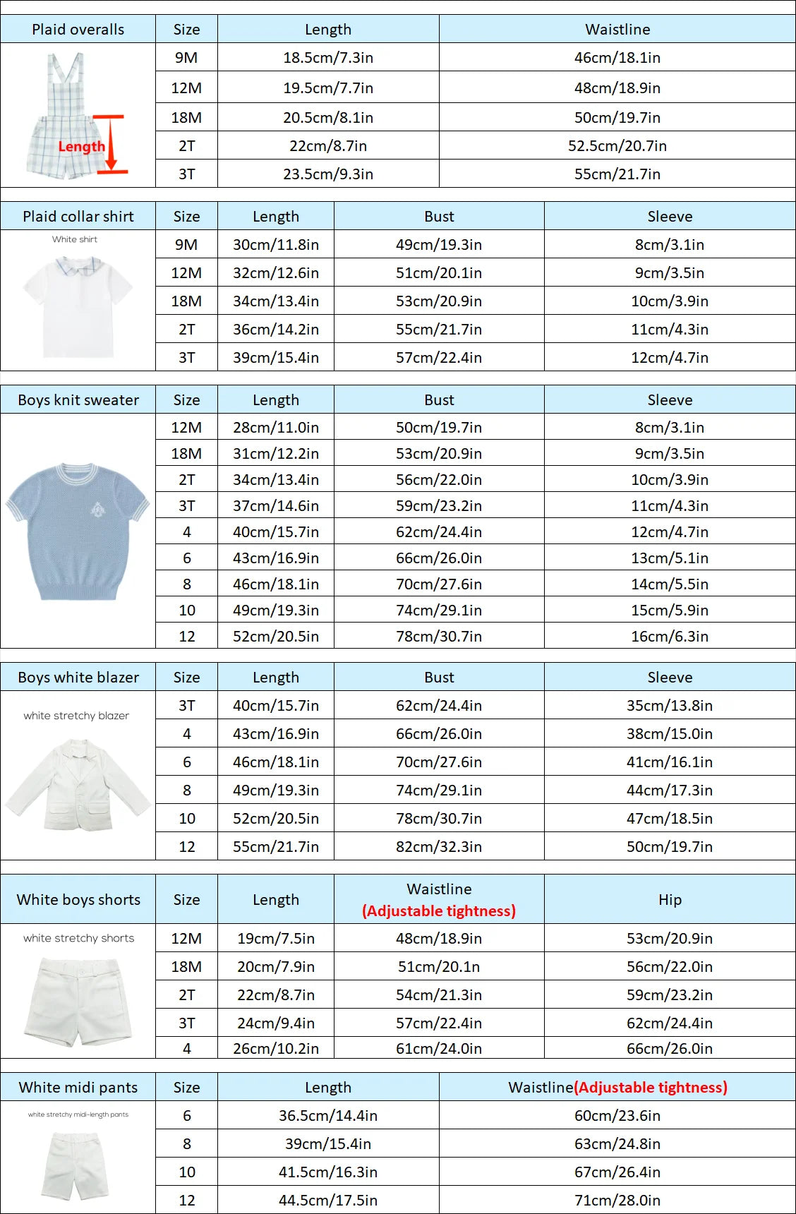 Light Blue Sibling Matching Outfits with Cotton Girls Collared Dresses, Baby Rompers and Boys Plaid Sets, Lyocell Knit Tops and White Separates