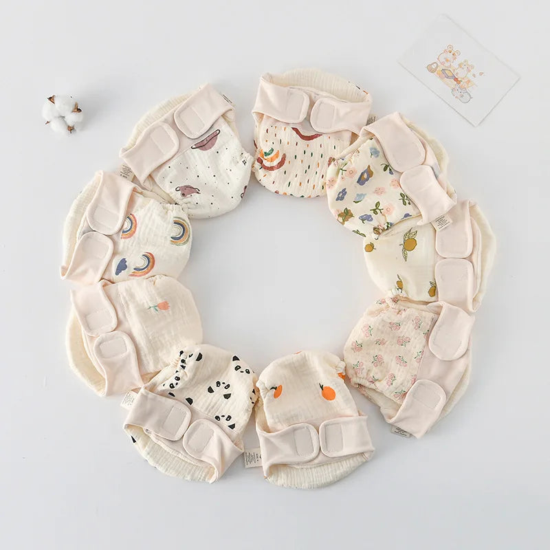Baby Wrap Cloth Diaper with Adjustable Waist Tabs, Reusable Cotton Nappy in Animal and Rainbow Prints, Single-Piece Infant Changing Essential