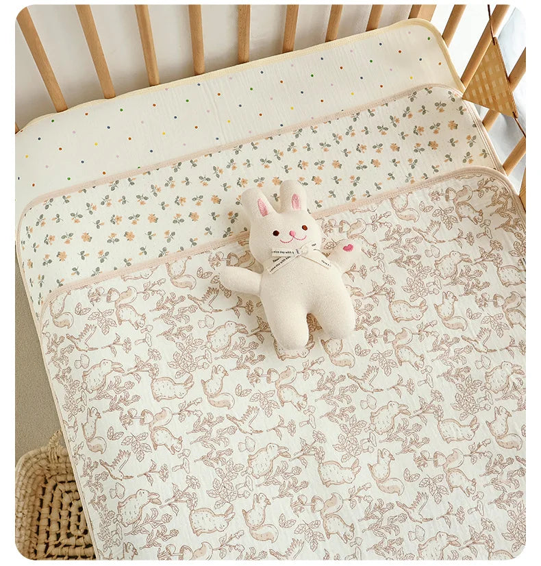 Washable Cotton Diaper Changing Mat, Large Waterproof Baby Changing Pad with Printed Designs for Everyday Nursery Diaper Care