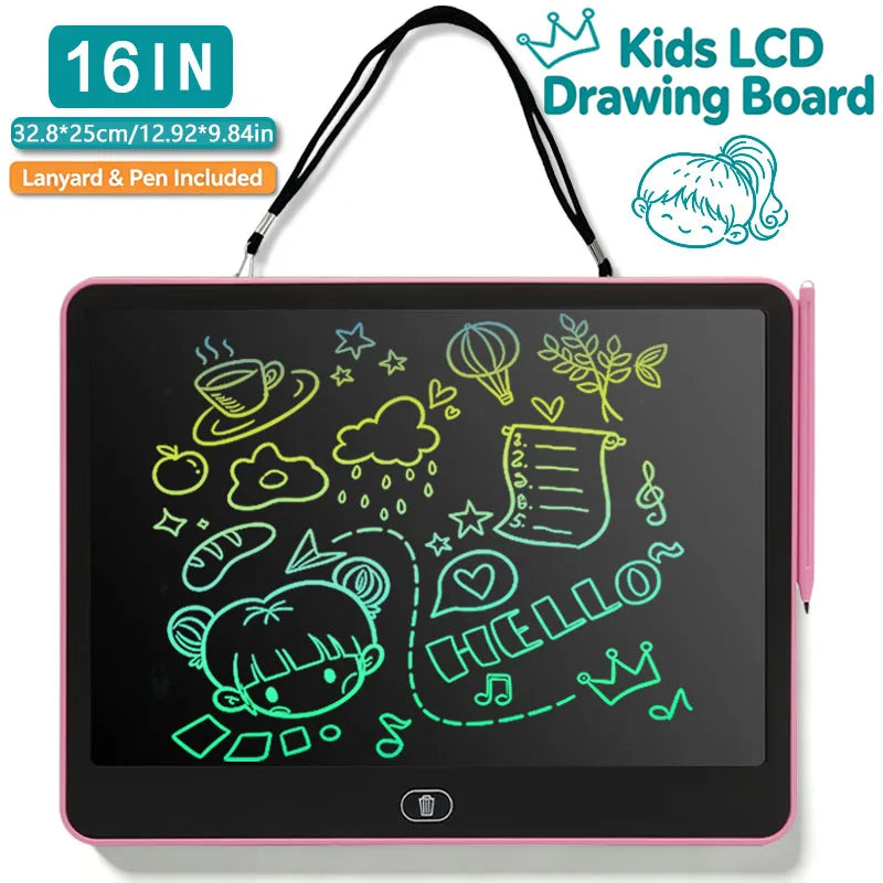 Erasable LCD Writing Board for Kids, 8, 11, 13 or 16 Inch Color Drawing Tablet with Stylus for Doodles, Handwriting and Number Practice