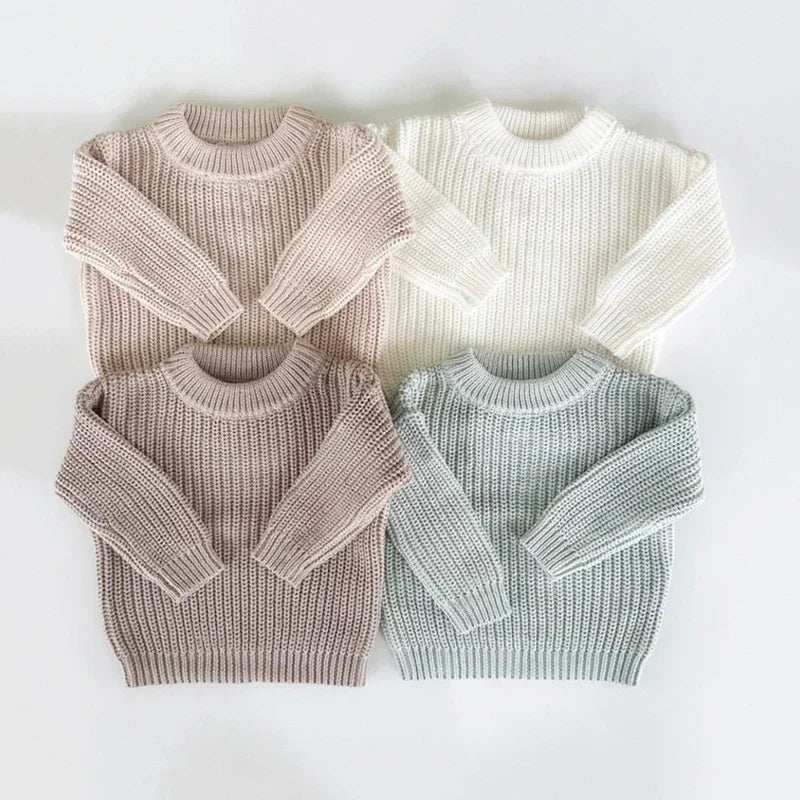Cotton Crewneck Baby Sweater for Boys and Girls, Long Sleeve Ribbed Knit Pullover for Infants and Kids, Everyday Cool Weather Layering