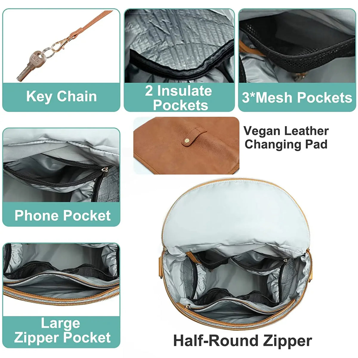 Convertible Diaper Backpack in PU Leather with Changing Pad, 11 Storage Pockets, Insulated Bottle Pockets and Shoulder Straps for Parents