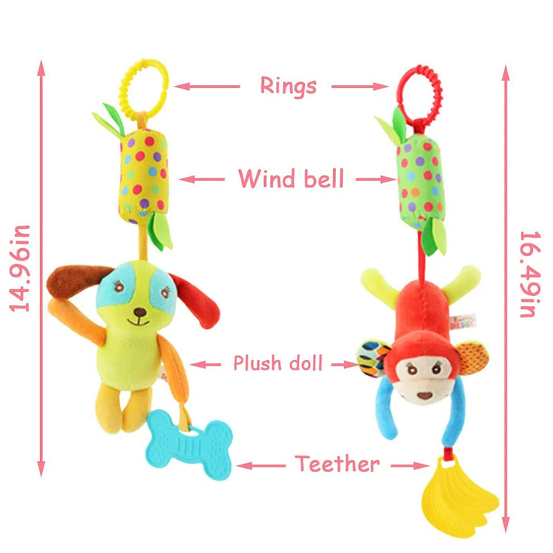 Taggy Animal Plush Rattle for Babies, Colorful Elephant, Monkey, Rabbit, Lion or Pig Soft Sensory Toy for Supervised Play and Baby Shower Gifts