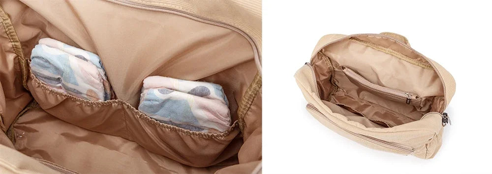 Corduroy Diaper Backpack by Soboba, Large Capacity Baby Changing Bag with Interior Pockets, Front Zip Storage and Side Pockets for Daily Outings
