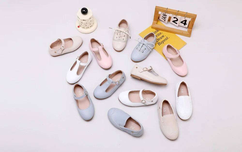Pastel Kids Dress Shoes for Boys and Girls, Mary Jane Flats, Lace-Up Oxfords and Slip-On Styles for Weddings, Birthday Parties and Family Photos