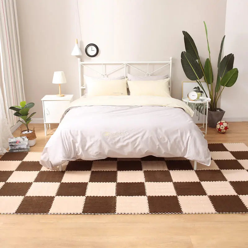 Plush Carpet Puzzle Mat, 20-Piece Interlocking EVA Foam Floor Tiles in Two-Color Options, 30 x 30 x 1 cm Squares for Nursery and Kids Rooms
