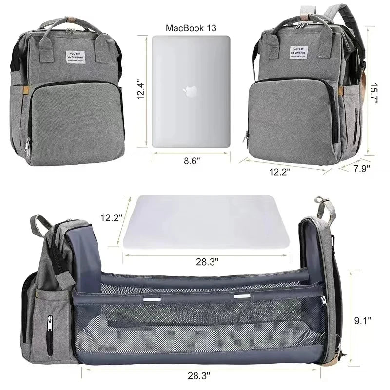 Diaper Backpack with Three Insulated Bottle Pockets and Fold-Out Changing Station, Multi-Pocket Baby Supply Bag for Moms and Dads on Everyday Outings