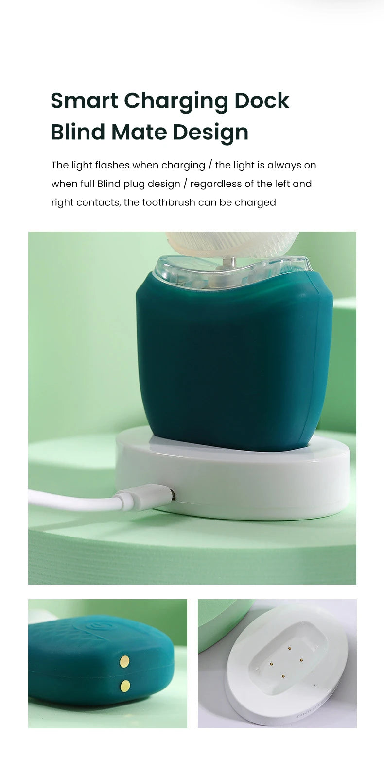 Adult U-Shaped Electric Toothbrush with Four Brushing Modes, Blue-Light Feature and Wireless Charging Design for Daily Oral Care