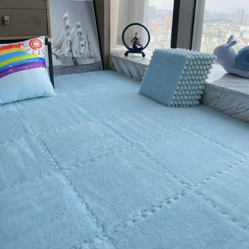 Plush Interlocking Foam Floor Mat with 30 cm Velvet-Topped EVA Tiles, 10 or 20 Pieces for Kids Rooms, Nursery Corners and Indoor Play Areas