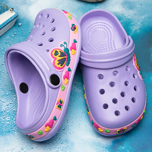 Dinosaur Kids Garden Clogs with Ventilation Holes and Pivoting Heel Strap, Closed-Toe Slip-On Summer Shoes for Boys and Girls Casual Outfits
