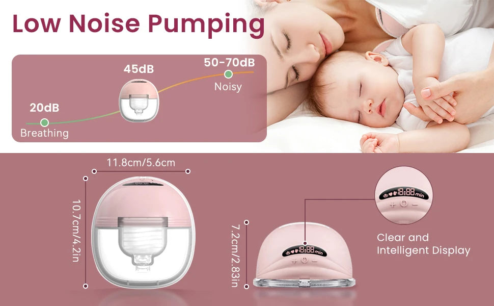 Wearable Breast Pump with 12 Suction Levels, BornBL S21 Hands-Free Electric Design with 3 Modes, USB-C Charging and 24 mm or 27 mm Options