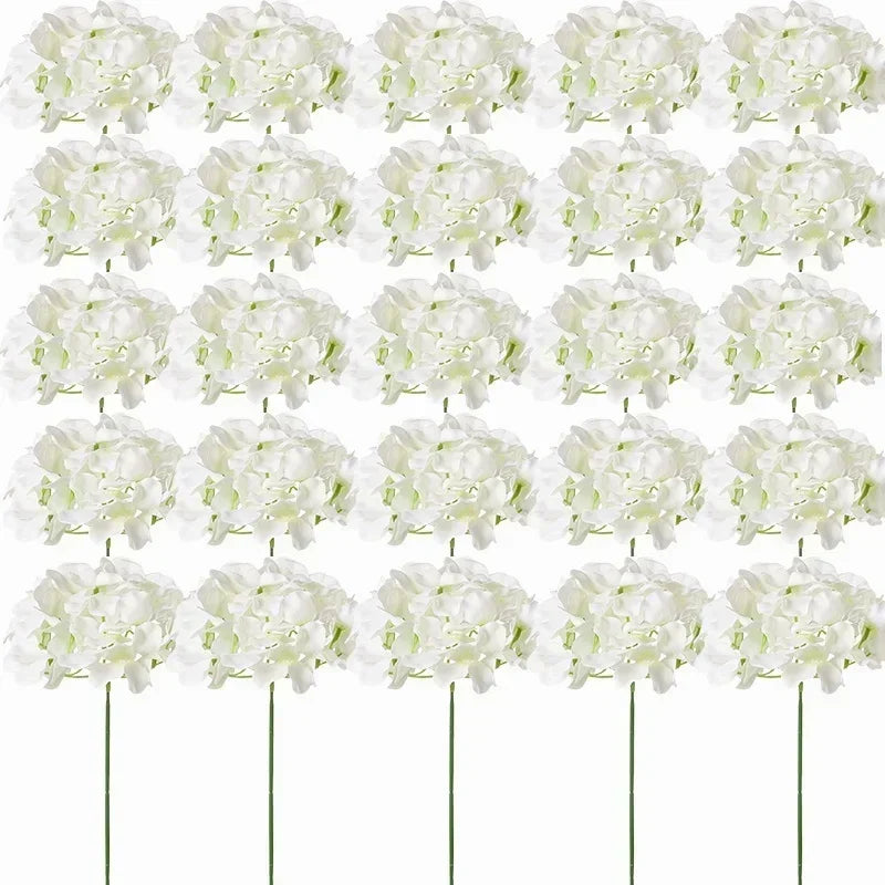 Silk Hydrangea Flower Heads, 25-Piece Artificial Flowers with Flexible Stems for DIY Wedding Centerpieces, Baby Shower and Home Party Decor
