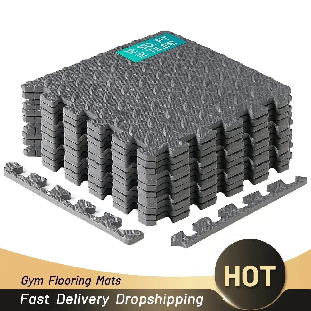 Foam Gym Flooring Tiles with Interlocking Puzzle Edges, Textured EVA 30 cm Floor Mats for Home Workouts and Supervised Playroom Activities