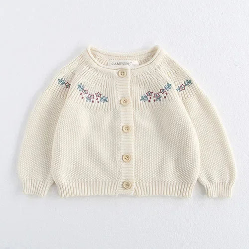 Infant Girl Sweater Cardigan with Long Sleeves, Button-Front Knit Layering Coat in Multiple Styles for Fall Outfits, Sizes 3M to 3T