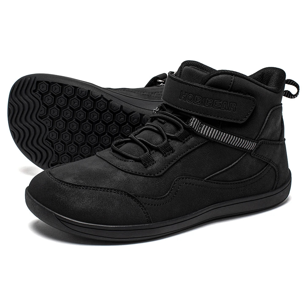 Kids Barefoot Boots with Wide Toe Box, Zero-Drop Sole and Adjustable Hook-and-Loop Strap, HOBIBEAR Artificial Leather Mid-Top Outdoor Shoes