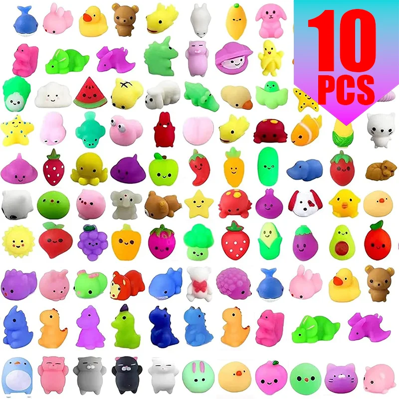 Mochi Squishy Party Favors, Mini Animal and Fruit Squeeze Fidget Toys in Random Assorted Packs for Birthday Goodie Bags and Classroom Prizes