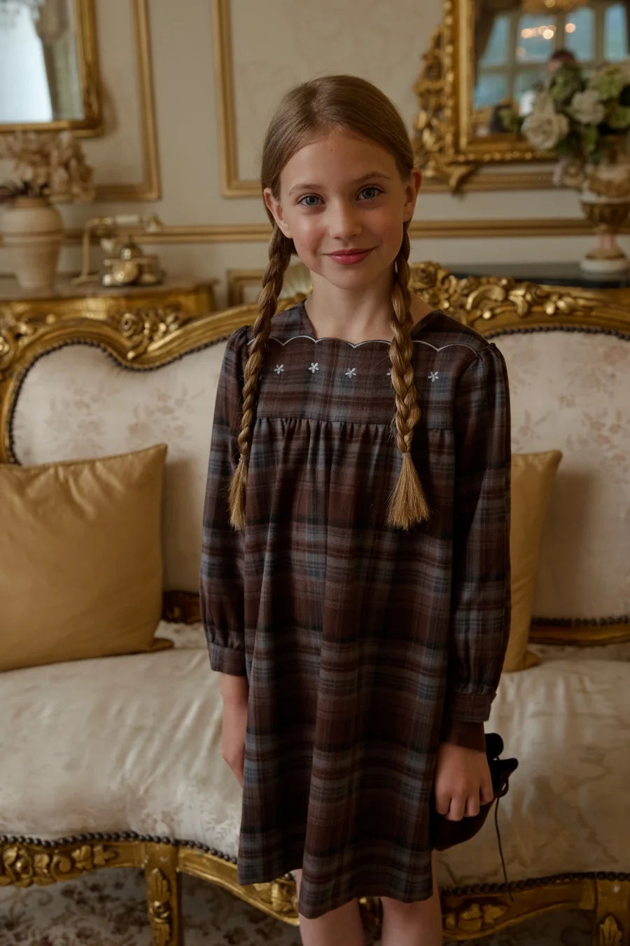 Sibling Matching Brown Plaid Clothing with Dress, Romper, Pants and Knitwear Options, AS AW26 Chestnut Styles for Babies, Kids and Teens