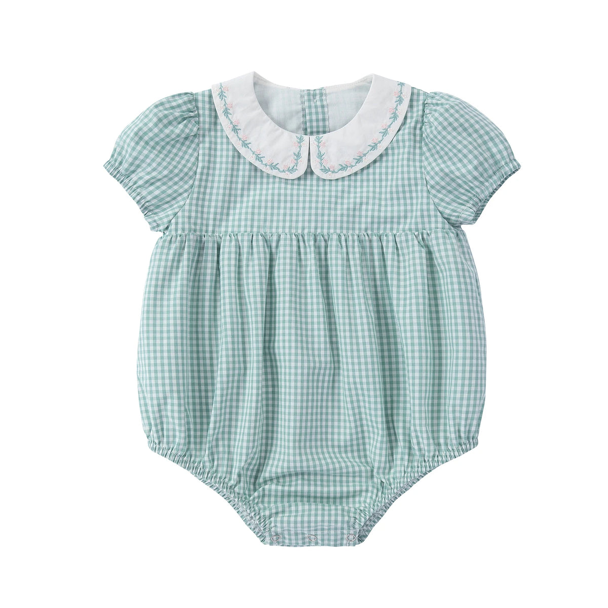 Sage Green Gingham Kids Outfits with Cotton Girls Dress and Baby Romper Options, Lyocell Knit Layers and Boys Separates for Sibling Family Photos