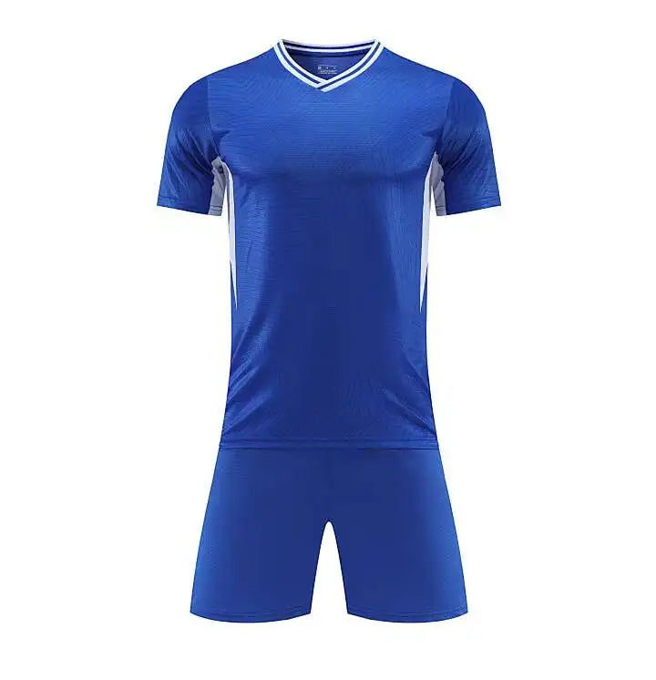 Kids Soccer Training Outfit with Short Sleeve V-Neck Jersey and Shorts, Contrast Trim Sports Clothing Set for Boys and Girls, Youth and Adult Sizes