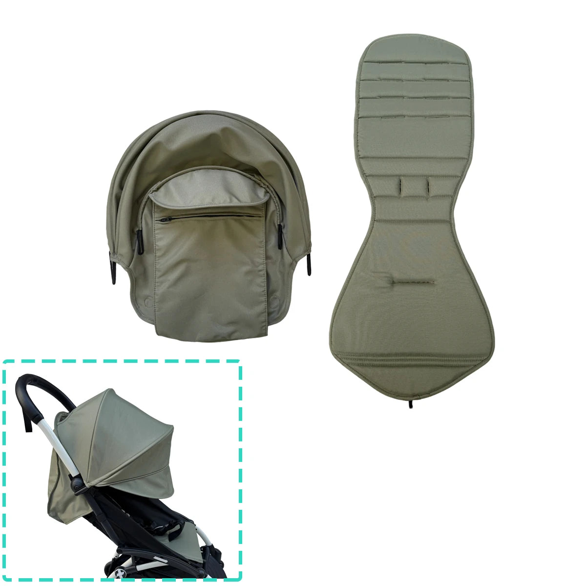 Stroller Replacement Fabric Set for Babyzen YOYO and YOYO2, MomTan Canopy with Storage Pocket and Padded Seat Cushion, Multiple Color Options