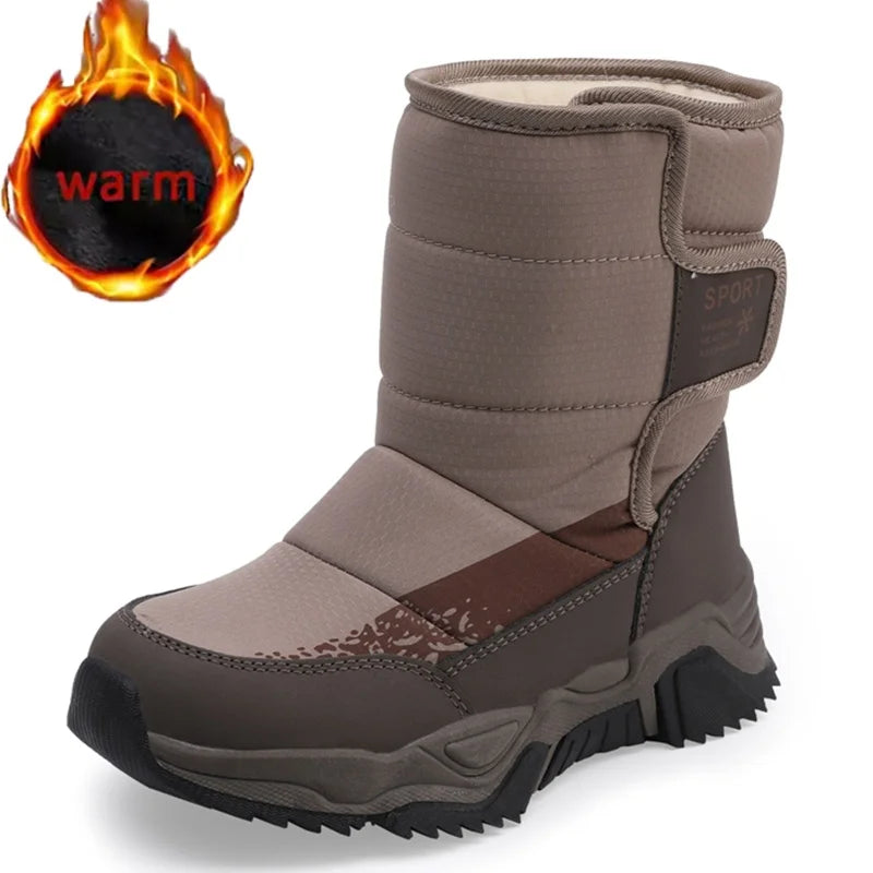 High-Top Kids Snow Boots with Hook-and-Loop Side Straps, Padded Shafts and Chunky Tread Soles for Winter Outings, Chinese Sizes 31-42