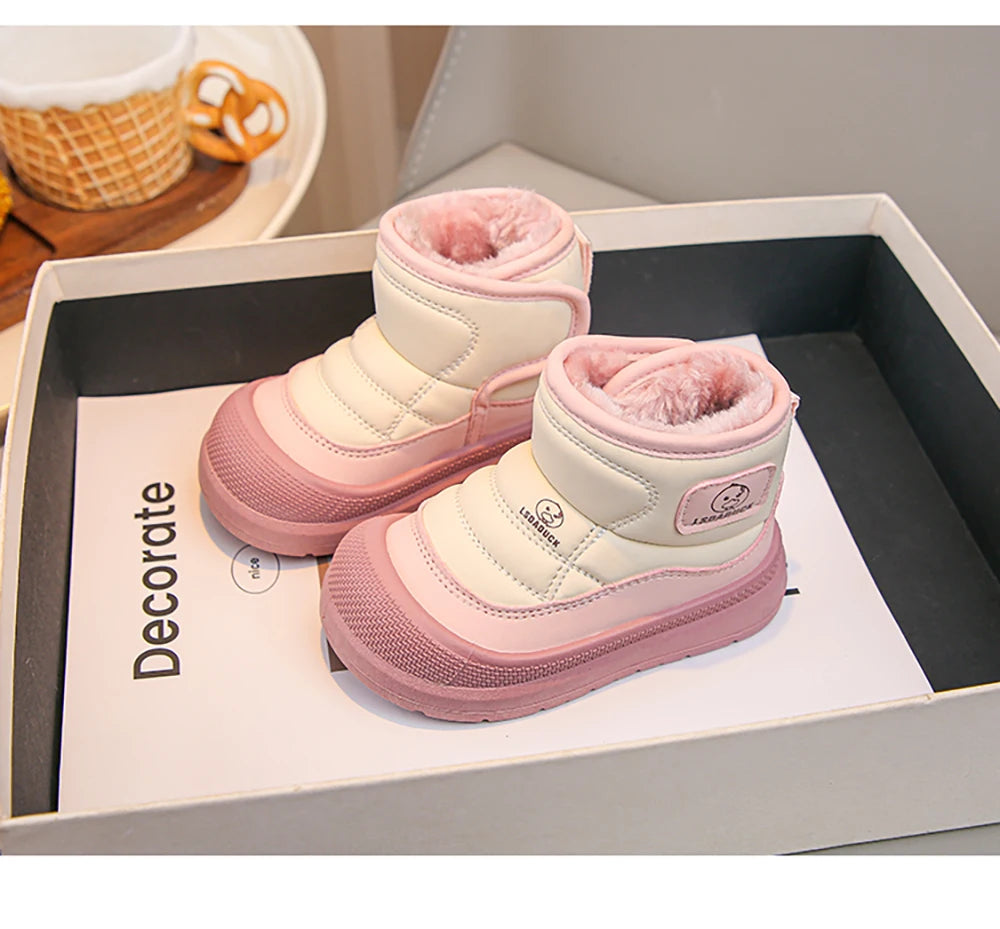 Kids Padded Snow Boots with Plush Lining, Wraparound Ankle Flaps and Chunky Soles, Boys and Girls Winter Shoes in Pink, Black or Brown