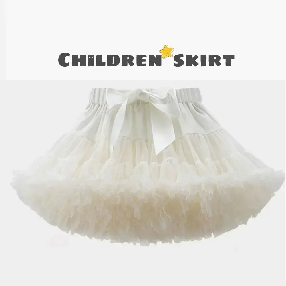 Girls Bow Waist Tutu Skirt with Fluffy Tulle Layers and Satin Lining, Adjustable Elastic Waist Pettiskirt for Birthdays, Dance and Dress Up