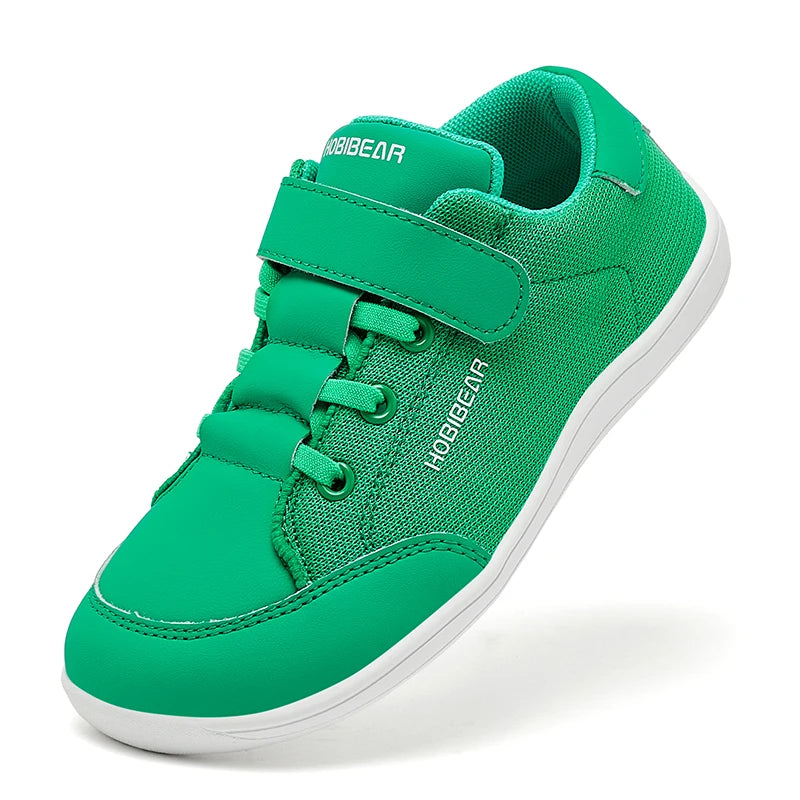 Kids Colorblock Barefoot Sneakers by HOBIBEAR with Breathable Mesh, Wide Toe Box, Zero-Drop Design and Easy Strap for Everyday Walking