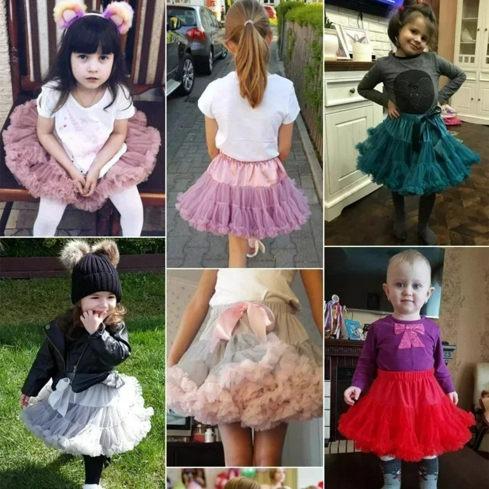 Girls Bow Waist Tutu Skirt with Fluffy Tulle Layers and Satin Lining, Adjustable Elastic Waist Pettiskirt for Birthdays, Dance and Dress Up