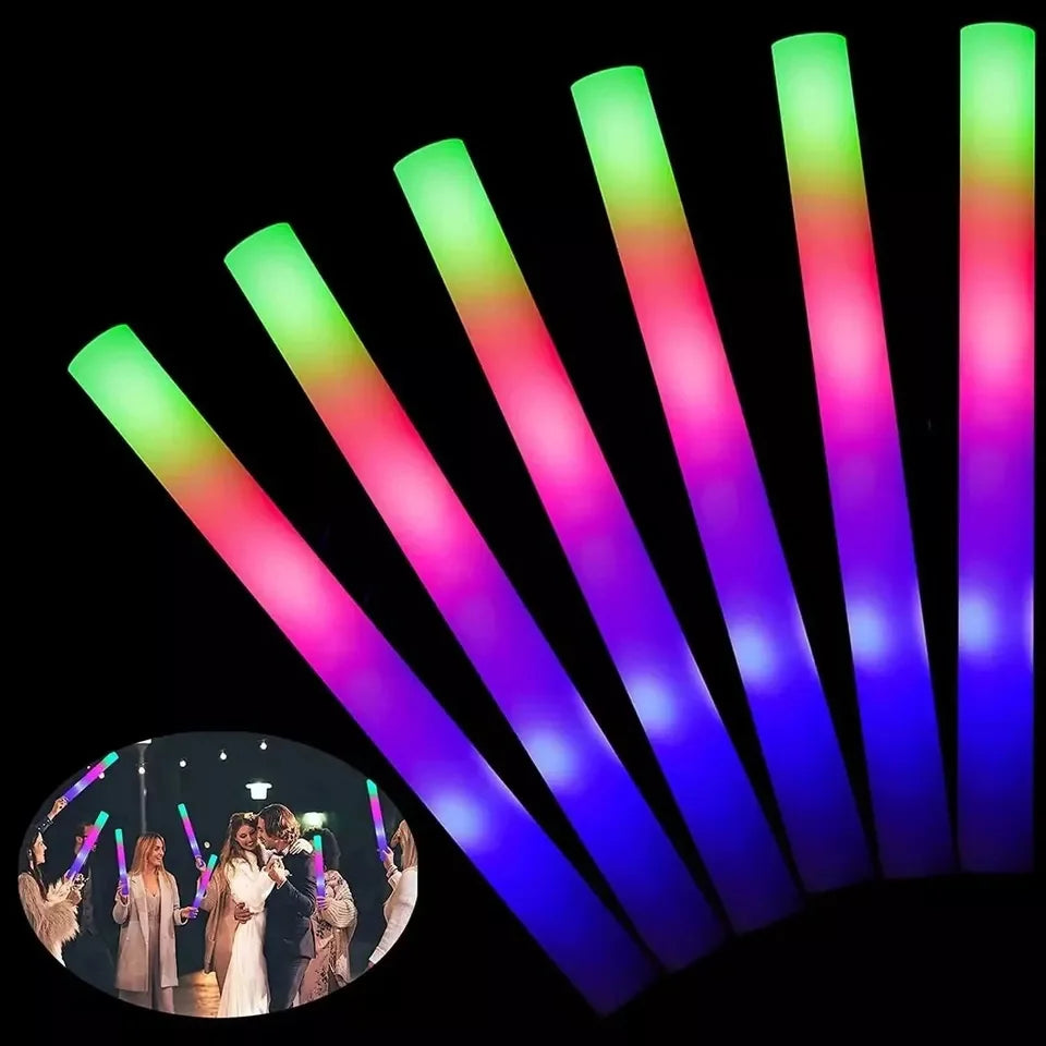 Bulk RGB LED Glow Sticks, 100-Pack Light-Up Foam Cheer Tubes with 3 Flashing Modes and Included Batteries for Weddings, Birthdays and Christmas Parties