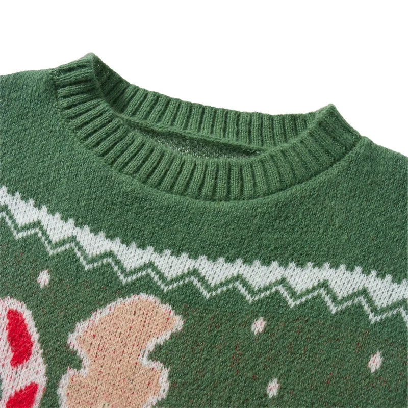 Reindeer Family Christmas Sweaters in Red or Green, Matching Mom Dad and Kids Long Sleeve Crewneck Pullovers for Holiday Photos and Parties