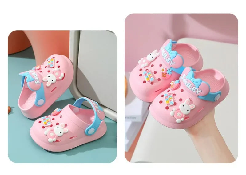 Toddler Bunny and Bear Clogs with Cartoon Decorations, Ventilation Holes and Pivoting Heel Strap for Boys and Girls Casual Summer Outfits, Inner Lengths 12–17 cm
