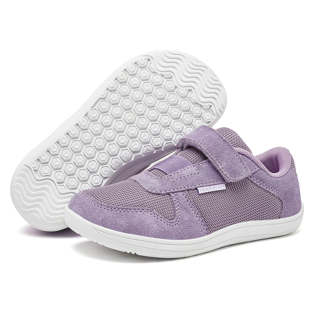 Kids Zero-Drop Barefoot Sneakers by HOBIBEAR with Wide Toe Box, Hook-and-Loop Strap, Mesh Upper and Artificial Leather Toe for Lightweight Everyday Wear