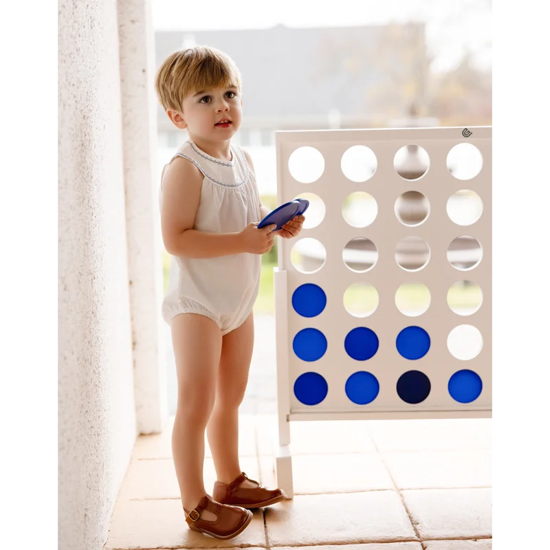 Matching Sibling Clothes with Classic Blue Trim, Shirts, Shorts, Overalls, Dresses and Cardigan Options for Baby Boys, Girls and Kids