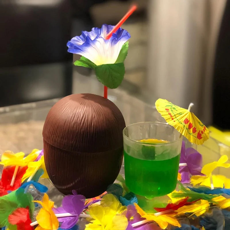 Fruit Shaped Party Cups in Pineapple, Coconut and Strawberry Designs, 6 or 10-Piece Plastic Drink Cup Sets for Luau Birthdays and Summer Celebrations